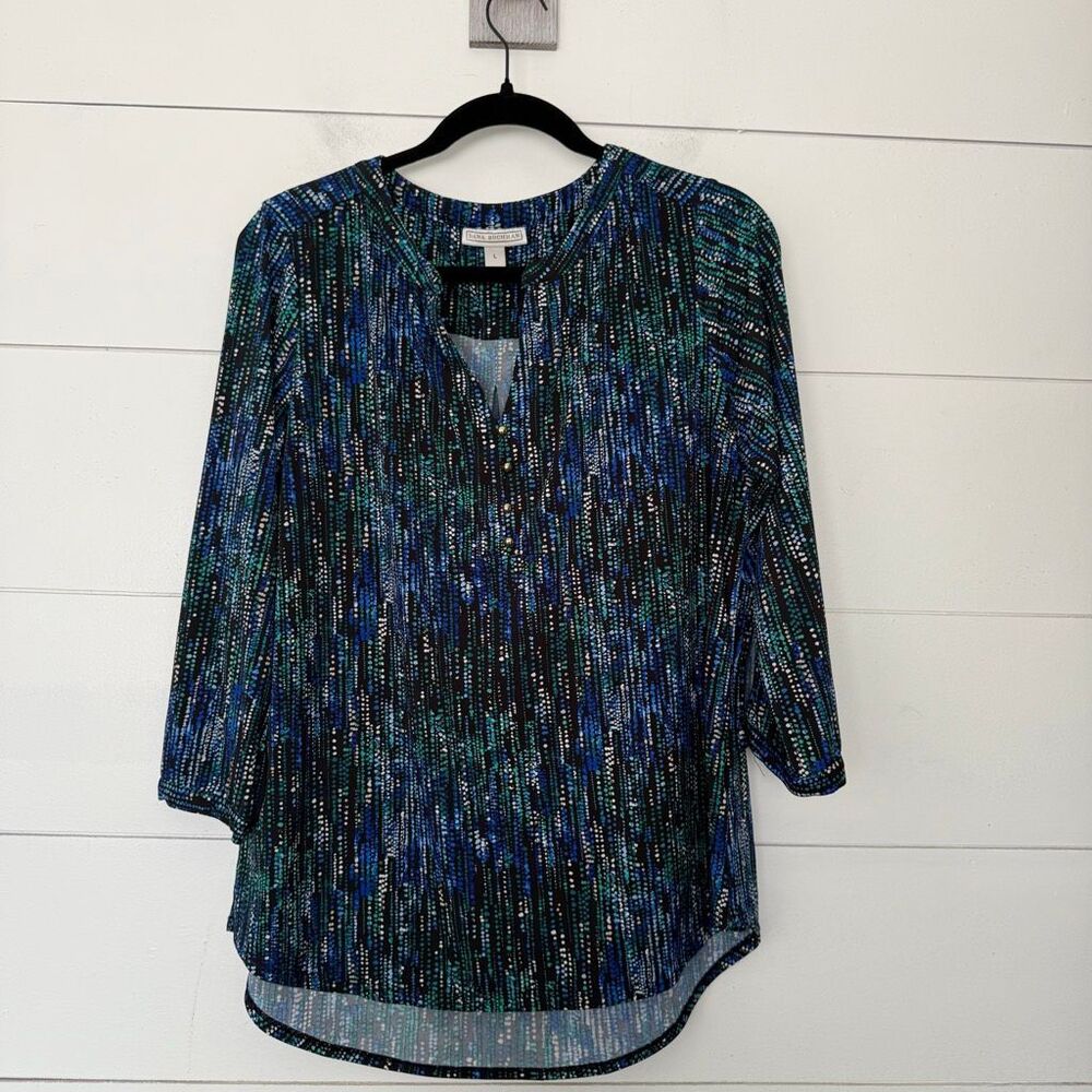 Dana Buchman Women’s Large Blue Patterned Top Blouse
